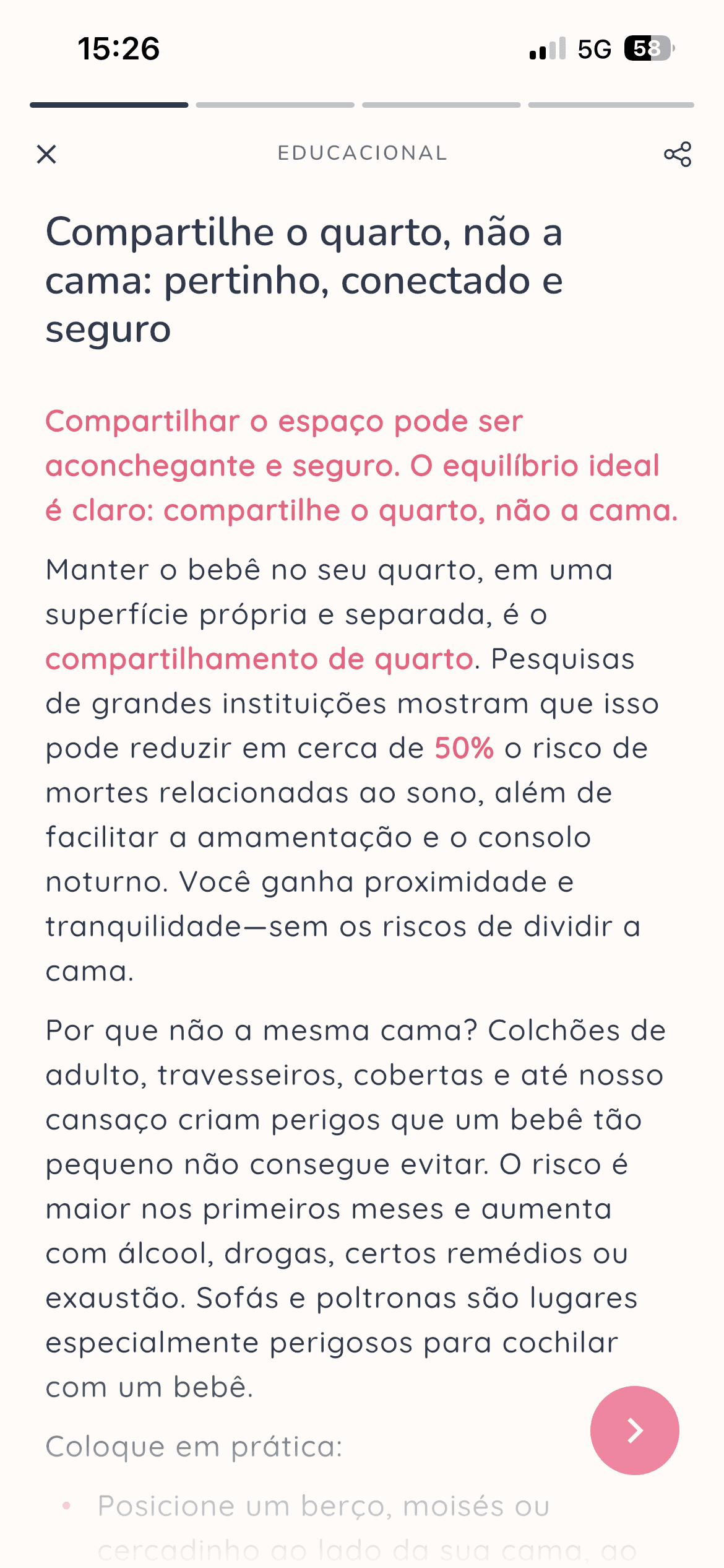 Conteúdo educacional sobre cuidados com o bebê