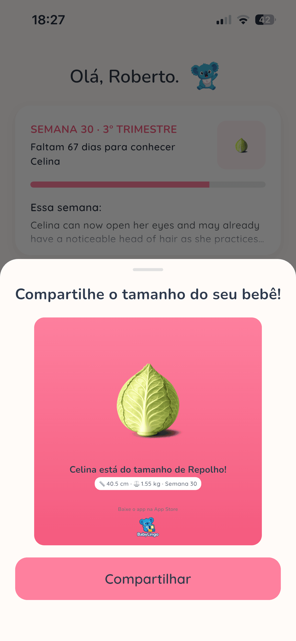 Tamanho do bebê comparado a frutas