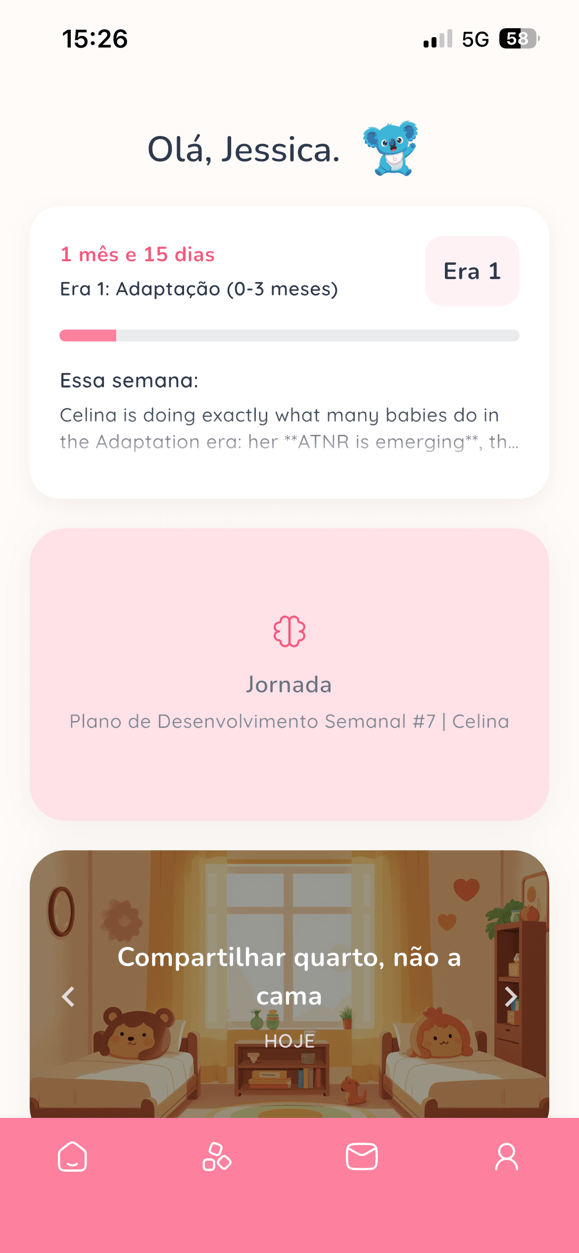 Dashboard inicial com conteúdo personalizado